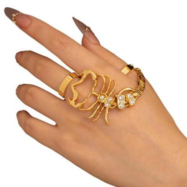 Imagem de Anel Escorpião Dourado Feminino Articulado com Strass Luxo - anjo da m