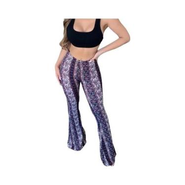 Imagem de Calças Flare Femininas De Alta Elasticidade Com Estampa, Estilo De Rua