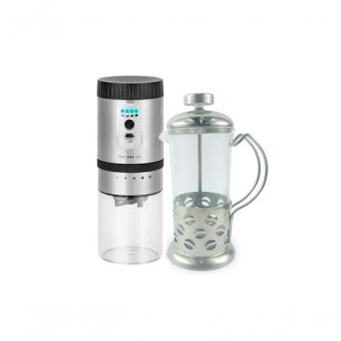 Imagem de Kit Cafeteira Prensa Francesa e Moedor de Café Elétrico Coffee com Regulagem de Moagem 350ML Recarregável USB Inox