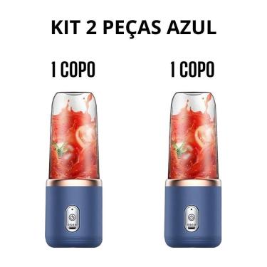 Imagem de Espremedor Elétrico Portátil OEM Popyo 400 ml 6 Lâminas Aço Inox Copo Policarbonato Azul Kit 110V
