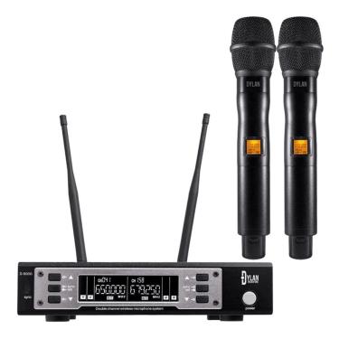 Imagem de Microfone sem Fio D-9000S Sistema UHF com 2 Transmissores e 200 Canais Dinâmico Cardiói...