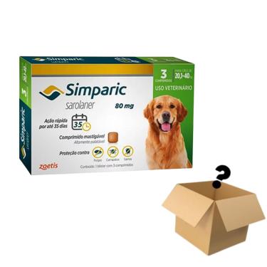 Imagem de Simparic Antipulgas e Carrapatos 80mg Para Cães de 20 a 40kg 3 Comprimidos + Surpresa