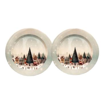 Imagem de Conjunto 2 Pratos Floresta Natalina Em Melamina Para Jantar 25cm