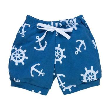 Imagem de Short Bebê Verão Azul Escuro Âncora Leve e Macio - Era Uma Vez, 3-6M, 