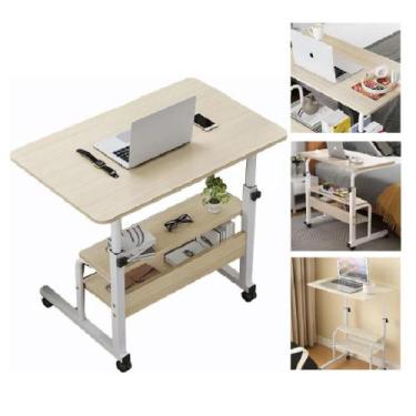 Imagem de Mesa notebook ajustavel rodinhas 2 prateleiras escrivaninha home offic