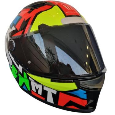 Imagem de Capacete Moto Mt Stinger 2 Meld E3 Amarelo Azul + Vis Fumê - Mt Helmet