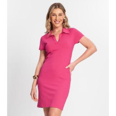 Imagem de Vestido Polo Feminino Rovitex Canelado Gola V Curto Conforto, Rosa pin