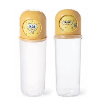 Imagem de Kit 2 Tubos Bob Esponja Infantil Estojo Escolar Porta Pasta Escova Obj