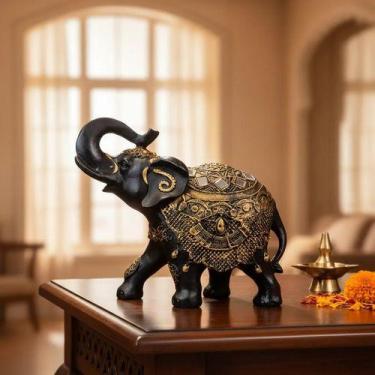 Imagem de Elefante Indiano Decorativo Índia Sorte Proteção Resina 25cm Preto Our