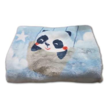 Imagem de Cobertor Infantil Raschel Plus 0,90x1,10 Panda no Balanço Azul Cód. 19