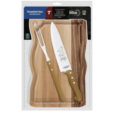 Imagem de Kit churrasco inox dynamic com 3 pecas 7891112355873 - TRAMONTINA