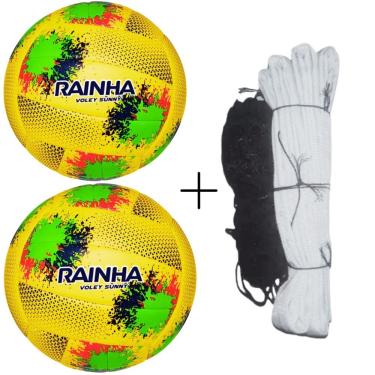 Imagem de Kit Bola de Vôlei Rainha Sunny com Rede Master Seda 5m Faixa Sintética Amarelo e Preto 2 Unidades