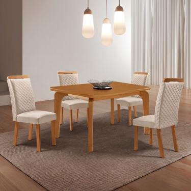 Imagem de Conjunto de Jantar Liz e Lorena 4 Lugares Tampo em MDF com Cadeiras em Veludo Creme 120CM Moderna