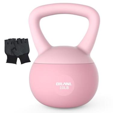 Imagem de Kettlebell DILANL 4,5 kg com luvas antiderrapantes macio rosa