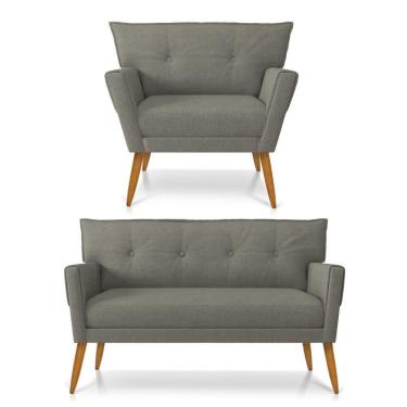 Imagem de Kit 01 Namoradeira 02 Lugares E 01 Poltrona Anitta Linho Pés Palito Castanho Cor A26 Grafite