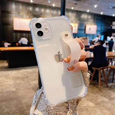 Imagem de Capa de telefone com alça de pulso macia para iPhone 11 12 13 Pro Max X XR Xs Max 7 8 Plus SE 2020 Mini Kickstand Capa Transparente, b, Para iPhone 7plus