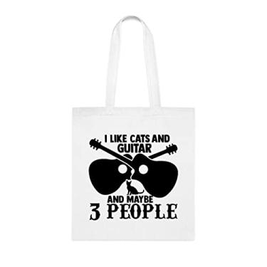 Imagem de Sacola I Like Cats And Guitar Tote Bag, presente divertido, bolsa de ombro, bolsas reutilizáveis, cesta de Natal de aniversário, ideia de presente, Branco