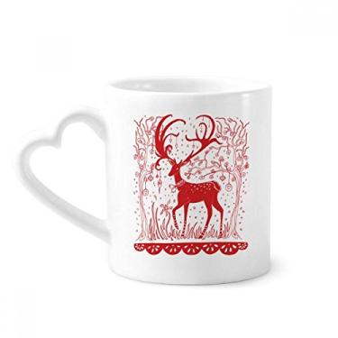 Imagem de Caneca de corte de papel vermelho animal cervo dos desenhos animados caneca de café cerâmica copo de coração de vidro