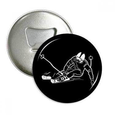 Imagem de Ilustração preta de inverno esporte esqui padrão abridor de garrafas ímã de geladeira emblema multifuncional