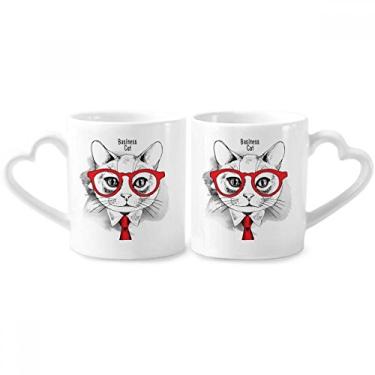 Imagem de Conjunto de canecas de porcelana Bussiness Cat Head Protect Animal Pet Lover Couple Ceramic Lover Cup Heart Handle