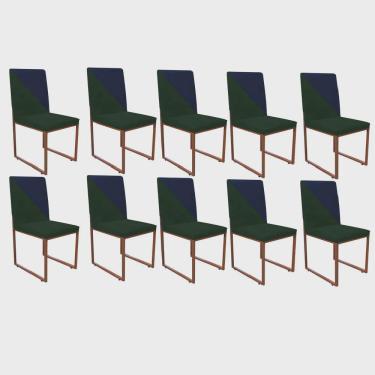 Imagem de Kit 10 Cadeira Office Stan Duo Sala de Jantar Industrial Ferro Bronze Suede Verde e Azul Marinho - Ahazzo Móveis