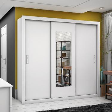 Imagem de Guarda Roupa Casal 3 Portas 4 Gavetas com Espelho Ilhéus Carioca Móveis - Branco/Branco