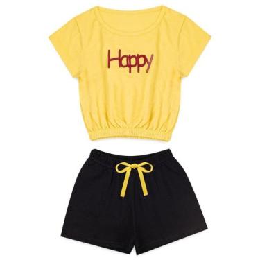 Imagem de Conjunto Infantil Feminino Happy Amarelo E Preto - Joinha Kids Store
