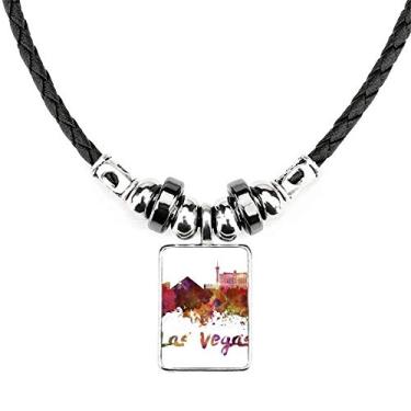 Imagem de DIYthinker Las Vegas America Cidade Aquarela Colar Joias Torque Pingente de Corda de Couro