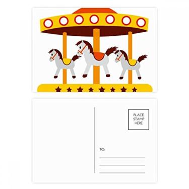 Imagem de Conjunto de cartão postal de ilustração de carrossel colorido de parque de diversões, cartão de felicitações de aniversário