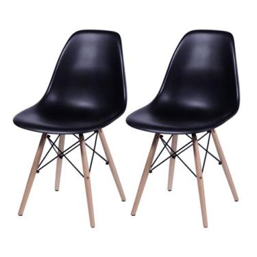Imagem de Kit 2 Cadeiras Jantar Eames Eiffel Pés de Madeira com Assento Preto - 