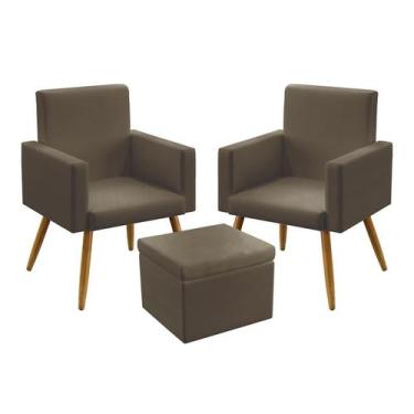 Imagem de 2 Poltronas Nina sem Rodapé com Puff Quasar Sued Capuccino Aradecor, C