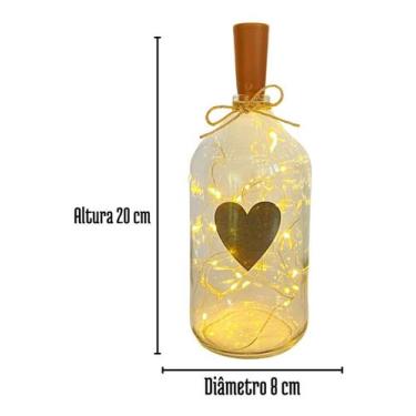 Imagem de Black Luminária Garrafa Decoração  Luz Led Vidro Coração - Della Decor