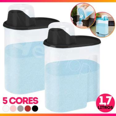 Imagem de Kit 2 Dispensers Porta Sabão Líquido Pó Amaciante 1700ml - Plas Tutti,