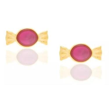 Imagem de Brinco Infantil Banhado Ouro Bombom Rosa Rommanel Original, Dourado, R