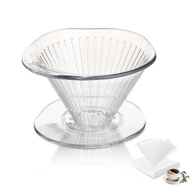 Imagem de Bincoo Coador e filtros de café, gotejador de plástico seguro Tritan com 50 filtros de papel, máquina de café tamanho 02 (transparente)