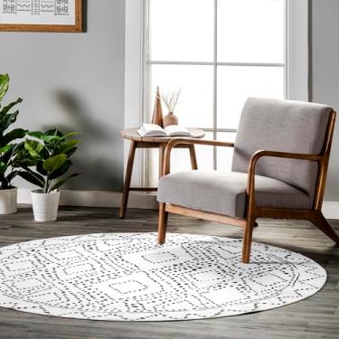 Imagem de nuLOOM Tapete Mila lavável à máquina com treliça de diamante, 1,8 m, redondo, branco