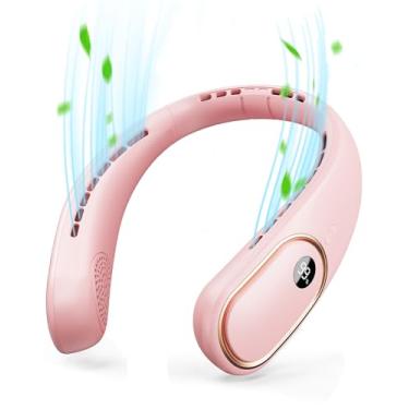 Imagem de VETIFINAL Ventilador de pescoço recarregável - Ventilador de pescoço portátil de 5000 mAh com visor digital, 4 velocidades 75% mais forte de resfriamento, ventilador pessoal de mãos livres para