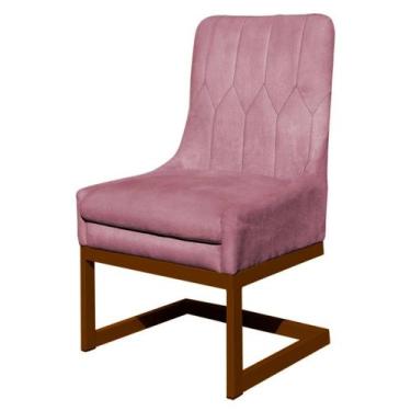 Imagem de Cadeira Poltrona Valentina Veludo com Base Cobre - Fina Mobília, Rosa