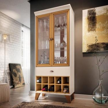 Imagem de Cristaleira Adega 2 Portas 1 Gaveta Ópera HB Móveis, Off White/Cinamom