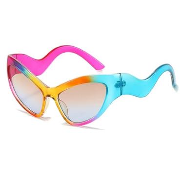 Imagem de Óculos de sol estilo olho de gato punk feminino, retrô, luxuoso, armação grande, fashion, esportivo, para ciclismo, UV400 (cores azul-chá)