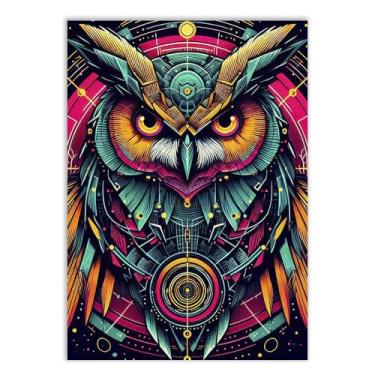 Imagem de Placa Decorativa Coruja Ciborgue Ilustração Cyberpunk Decoração Poster Quarto Sala