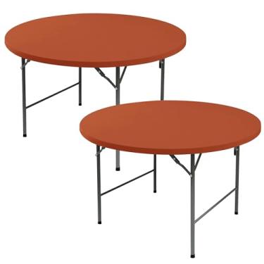 Imagem de Enjoyidea Coberturas de mesa redondas justas, 152 cm, pacote com 2 toalhas de mesa de elastano enferrujadas, elásticas, pequenas, dobráveis, para cozinha, jantar, festa, piquenique, eventos, banquetes