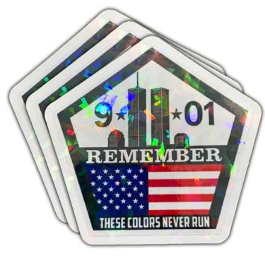 Imagem de (3 peças) Adesivo Lembrança 9/11 – These Colors Never Run Patriotic USA Flag Twin Towers Memorial Decalque Vinil para carro, laptop, capacete, garrafa de água – Presente para veteranos e patriotas