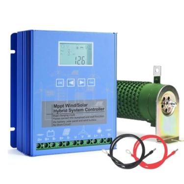 Imagem de HYZHANHONG Controlador de Carga Híbrido Eólico Solar 10000W 12V 24V 48V 220V MPPT com Ecrã LCD e Carga de Desvio para Casa, Barco, Iluminação Pública,Blue,24V