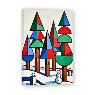 Imagem de Impressão em tela natalina inspirada em cubos altos e baixos, decoração de parede moderna de férias com linhas ousadas para sala de estar 69,8 x 104,9 cm emoldurada