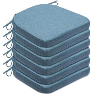 Imagem de Algudbilt Conjunto de 4 ou 6 almofadas de cadeira – Almofada de assento de espuma grossa 43 x 40 cm com laços e capa lavável removível para cadeiras de jantar, escritório | Madeira | Cadeiras de metal