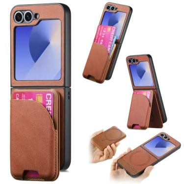Imagem de Capa para Galaxy Z Flip6 2 em 1, capa de couro tipo carteira magnética removível com porta-cartões (para Galaxy Z Flip6/marrom)