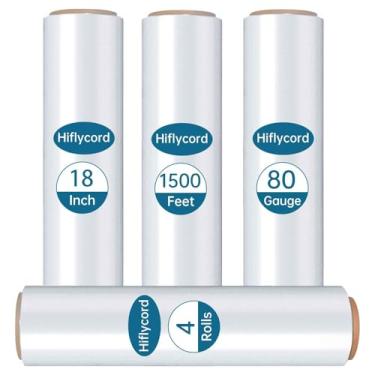 Imagem de Hiflycord Rolo de envoltório elástico/retrátil 45,7 cm x 4,5 m, calibre 80, envoltório de plástico industrial 800% para movimento, embalagem de paletes resistente para embalagem, envio, móveis e