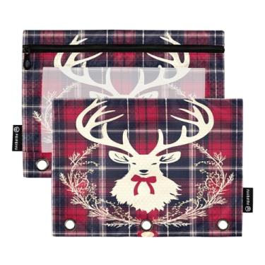 Imagem de Wassud Fundo xadrez com veado pacote com 2 pastas de fichário com 3 furos, pasta organizadora de arquivos para casa, escritório