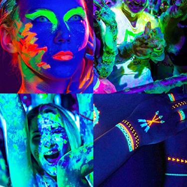 Imagem de Dioche Pintura Facial e Corporal de Luz Negra que Brilha No Escuro Pigmento Luminescente de Longa Duração Lavável para Boates, Festivais, Festas de Halloween, Conjunto de 6 Peças (PURPLE)